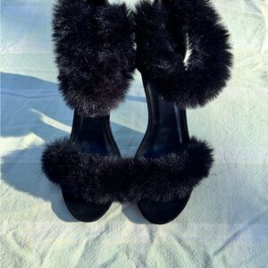 Sexy Black Fur Women Stilettos Size 6 1/2